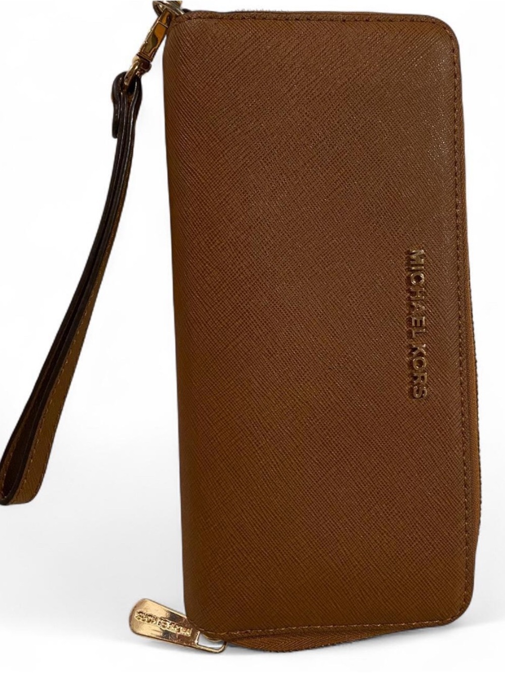 Michael Kors Cognac Saffiano Zip Wristlet Wallet